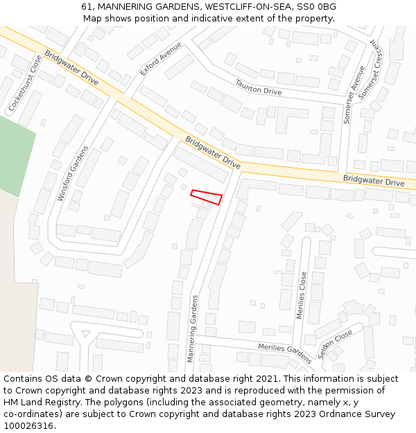 61, MANNERING GARDENS, WESTCLIFF-ON-SEA, SS0 0BG: Location map and indicative extent of plot