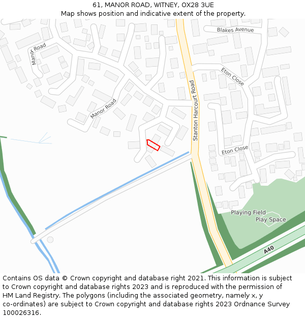 61, MANOR ROAD, WITNEY, OX28 3UE: Location map and indicative extent of plot