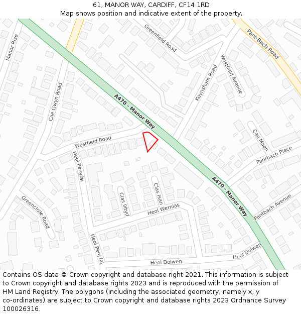 61, MANOR WAY, CARDIFF, CF14 1RD: Location map and indicative extent of plot