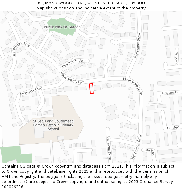 61, MANORWOOD DRIVE, WHISTON, PRESCOT, L35 3UU: Location map and indicative extent of plot