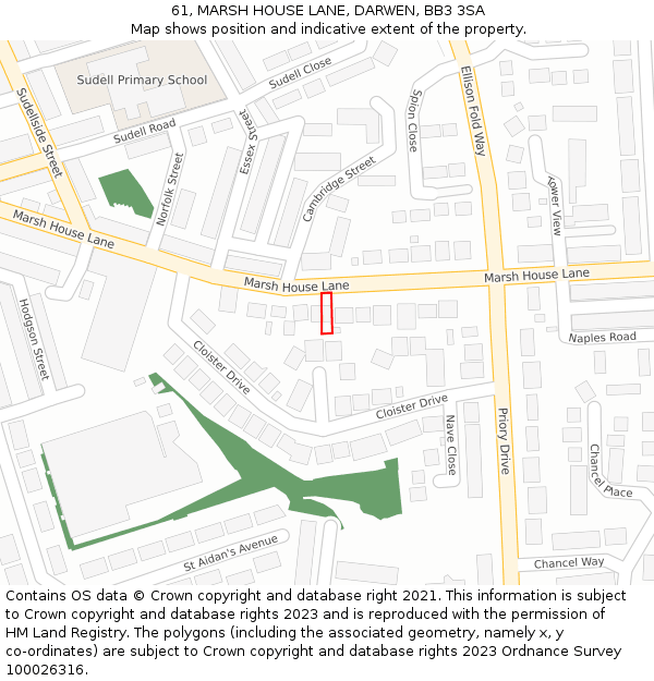 61, MARSH HOUSE LANE, DARWEN, BB3 3SA: Location map and indicative extent of plot