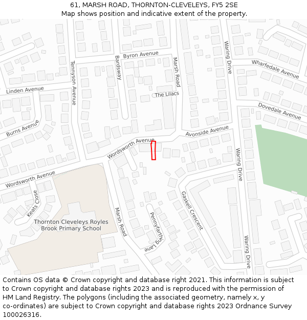 61, MARSH ROAD, THORNTON-CLEVELEYS, FY5 2SE: Location map and indicative extent of plot