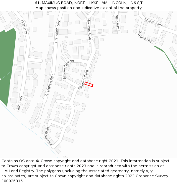 61, MAXIMUS ROAD, NORTH HYKEHAM, LINCOLN, LN6 8JT: Location map and indicative extent of plot