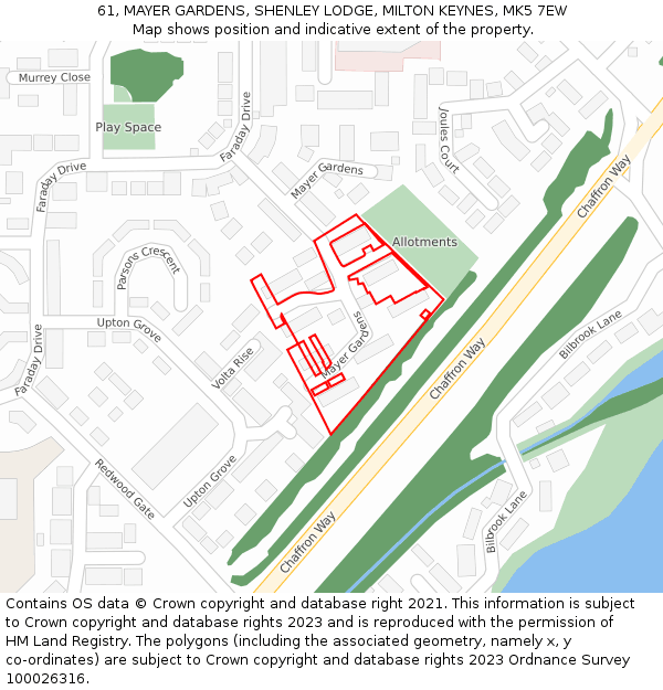 61, MAYER GARDENS, SHENLEY LODGE, MILTON KEYNES, MK5 7EW: Location map and indicative extent of plot