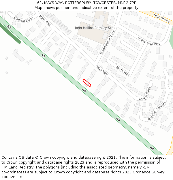 61, MAYS WAY, POTTERSPURY, TOWCESTER, NN12 7PP: Location map and indicative extent of plot