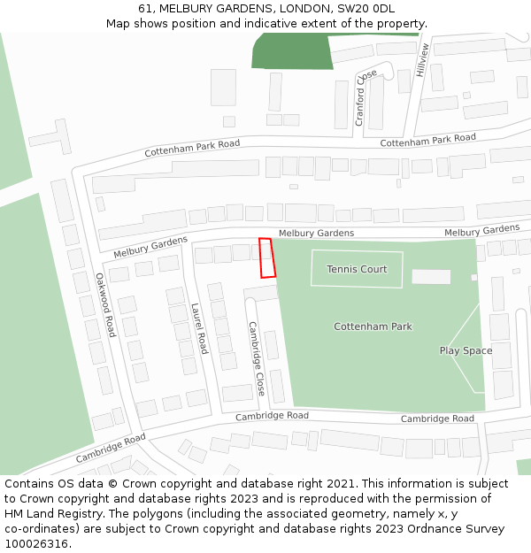 61, MELBURY GARDENS, LONDON, SW20 0DL: Location map and indicative extent of plot