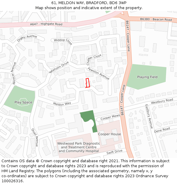61, MELDON WAY, BRADFORD, BD6 3WP: Location map and indicative extent of plot