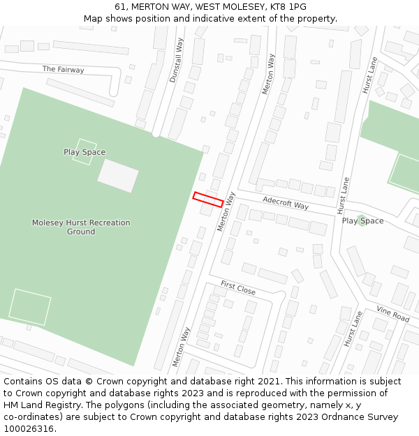 61, MERTON WAY, WEST MOLESEY, KT8 1PG: Location map and indicative extent of plot