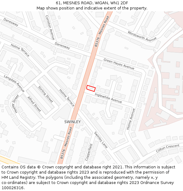 61, MESNES ROAD, WIGAN, WN1 2DF: Location map and indicative extent of plot