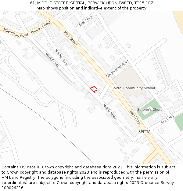 61, MIDDLE STREET, SPITTAL, BERWICK-UPON-TWEED, TD15 1RZ: Location map and indicative extent of plot