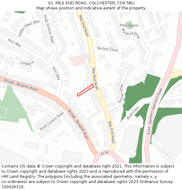 61, MILE END ROAD, COLCHESTER, CO4 5BU: Location map and indicative extent of plot