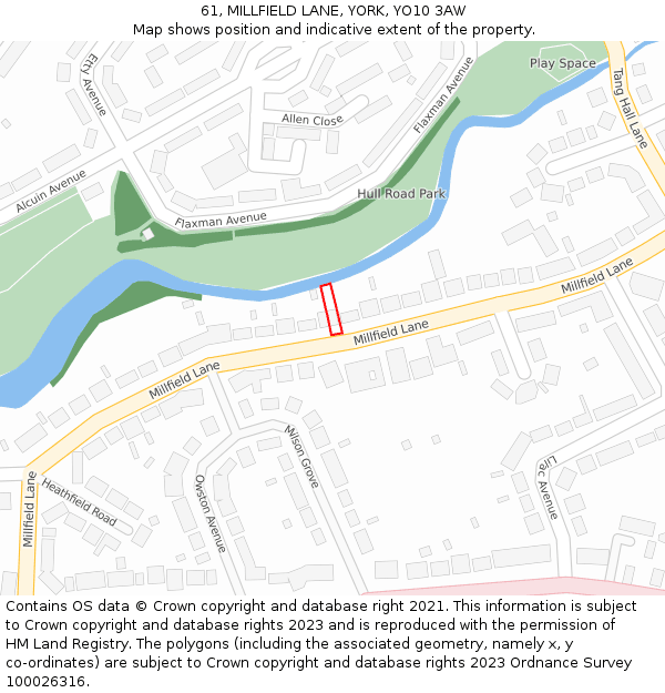 61, MILLFIELD LANE, YORK, YO10 3AW: Location map and indicative extent of plot