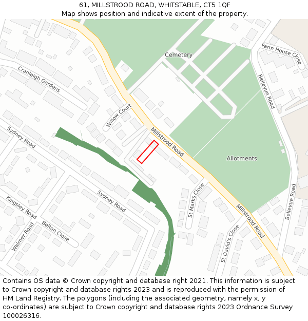 61, MILLSTROOD ROAD, WHITSTABLE, CT5 1QF: Location map and indicative extent of plot