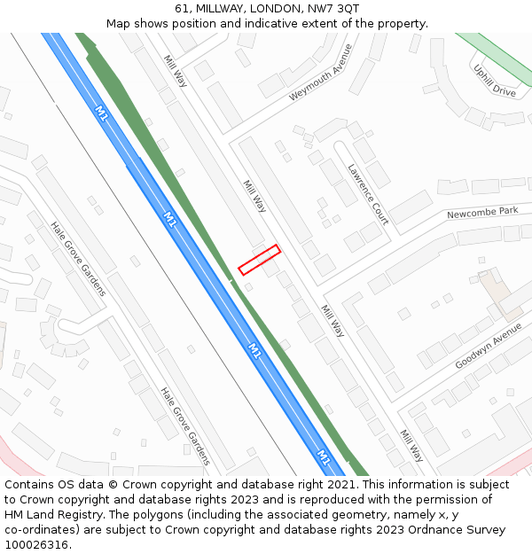 61, MILLWAY, LONDON, NW7 3QT: Location map and indicative extent of plot