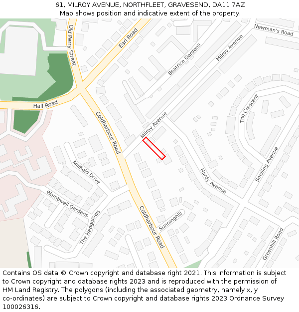 61, MILROY AVENUE, NORTHFLEET, GRAVESEND, DA11 7AZ: Location map and indicative extent of plot