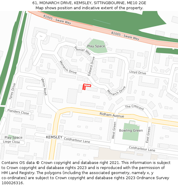 61, MONARCH DRIVE, KEMSLEY, SITTINGBOURNE, ME10 2GE: Location map and indicative extent of plot