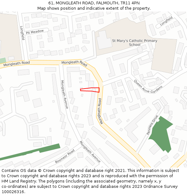 61, MONGLEATH ROAD, FALMOUTH, TR11 4PN: Location map and indicative extent of plot