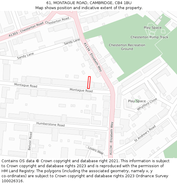 61, MONTAGUE ROAD, CAMBRIDGE, CB4 1BU: Location map and indicative extent of plot