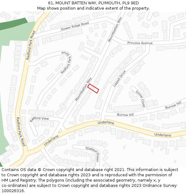 61, MOUNT BATTEN WAY, PLYMOUTH, PL9 9ED: Location map and indicative extent of plot