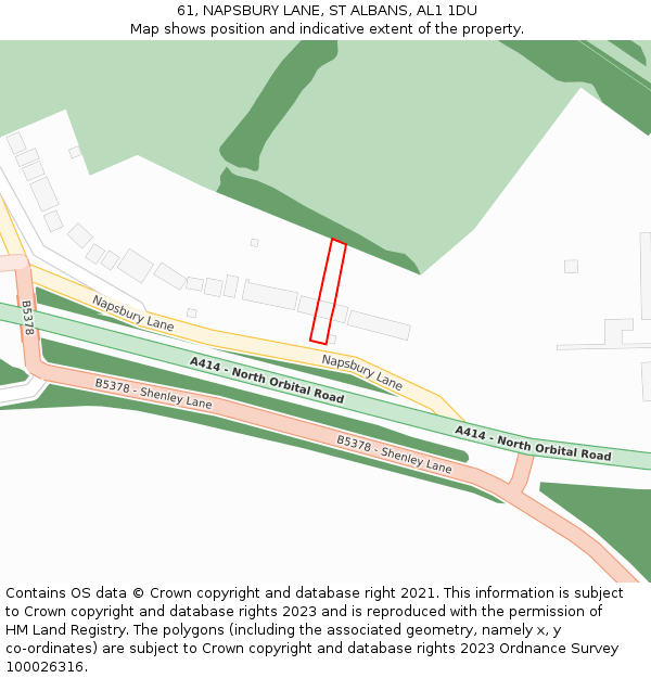 61, NAPSBURY LANE, ST ALBANS, AL1 1DU: Location map and indicative extent of plot