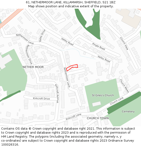 61, NETHERMOOR LANE, KILLAMARSH, SHEFFIELD, S21 1BZ: Location map and indicative extent of plot