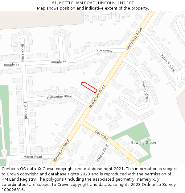 61, NETTLEHAM ROAD, LINCOLN, LN2 1RT: Location map and indicative extent of plot