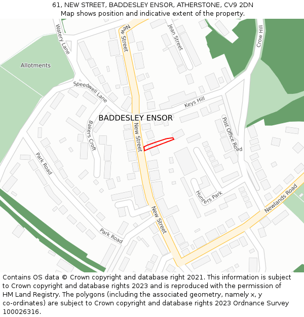 61, NEW STREET, BADDESLEY ENSOR, ATHERSTONE, CV9 2DN: Location map and indicative extent of plot