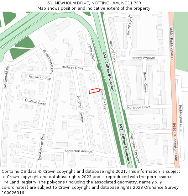 61, NEWHOLM DRIVE, NOTTINGHAM, NG11 7FR: Location map and indicative extent of plot