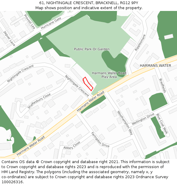 61, NIGHTINGALE CRESCENT, BRACKNELL, RG12 9PY: Location map and indicative extent of plot