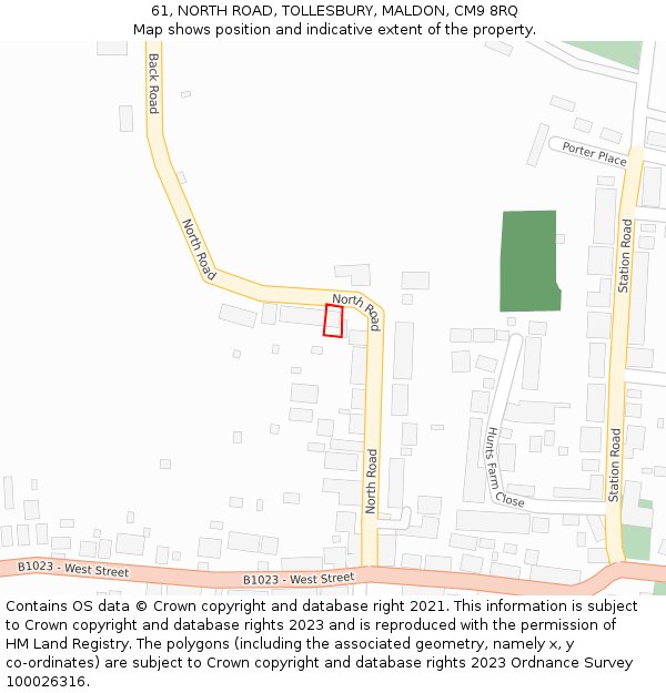 61, NORTH ROAD, TOLLESBURY, MALDON, CM9 8RQ: Location map and indicative extent of plot