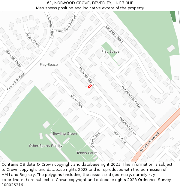 61, NORWOOD GROVE, BEVERLEY, HU17 9HR: Location map and indicative extent of plot