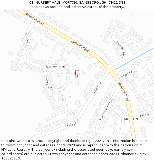 61, NURSERY VALE, MORTON, GAINSBOROUGH, DN21 3GE: Location map and indicative extent of plot