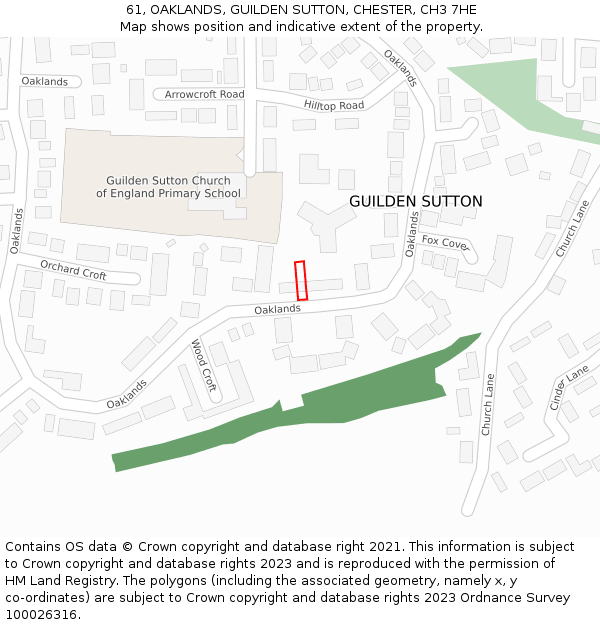 61, OAKLANDS, GUILDEN SUTTON, CHESTER, CH3 7HE: Location map and indicative extent of plot