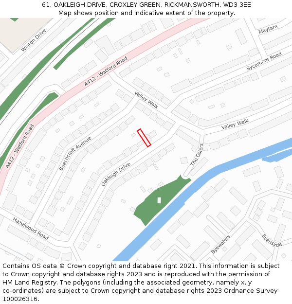 61, OAKLEIGH DRIVE, CROXLEY GREEN, RICKMANSWORTH, WD3 3EE: Location map and indicative extent of plot