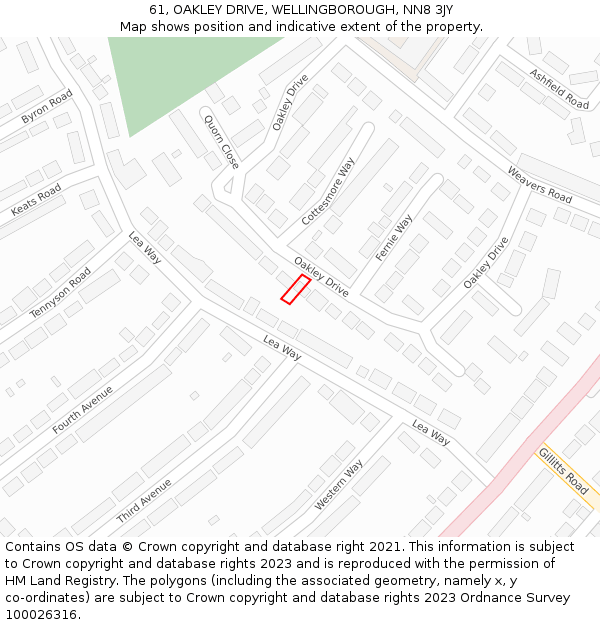 61, OAKLEY DRIVE, WELLINGBOROUGH, NN8 3JY: Location map and indicative extent of plot