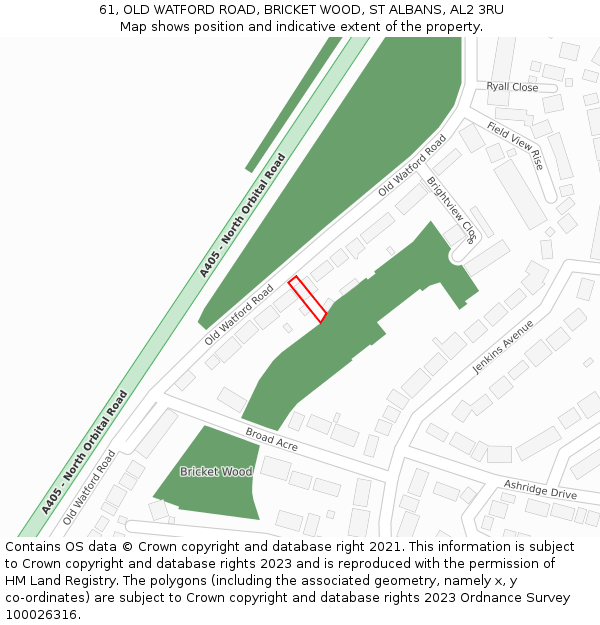 61, OLD WATFORD ROAD, BRICKET WOOD, ST ALBANS, AL2 3RU: Location map and indicative extent of plot