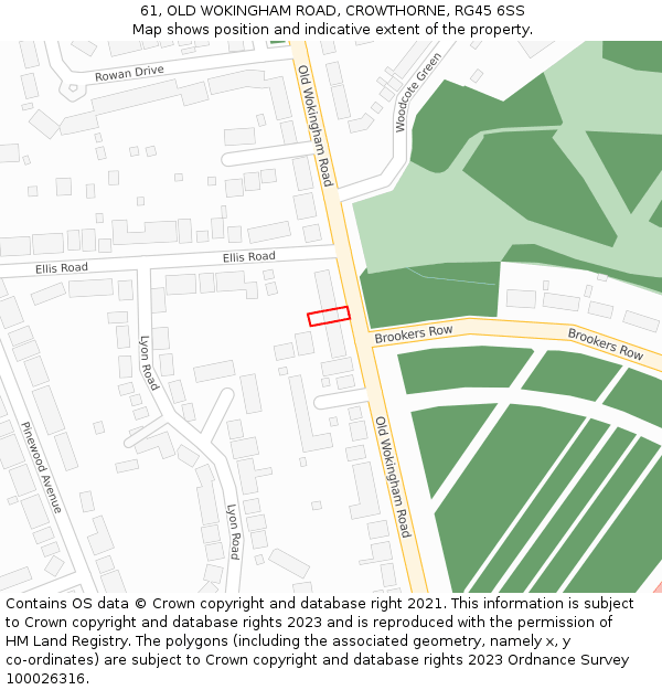 61, OLD WOKINGHAM ROAD, CROWTHORNE, RG45 6SS: Location map and indicative extent of plot