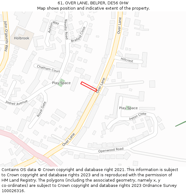 61, OVER LANE, BELPER, DE56 0HW: Location map and indicative extent of plot