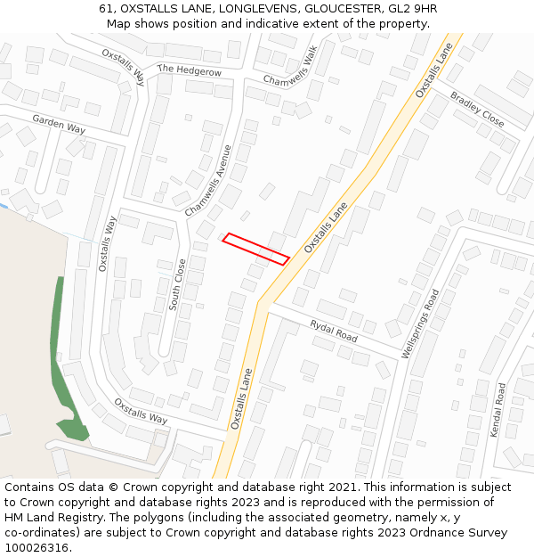 61, OXSTALLS LANE, LONGLEVENS, GLOUCESTER, GL2 9HR: Location map and indicative extent of plot