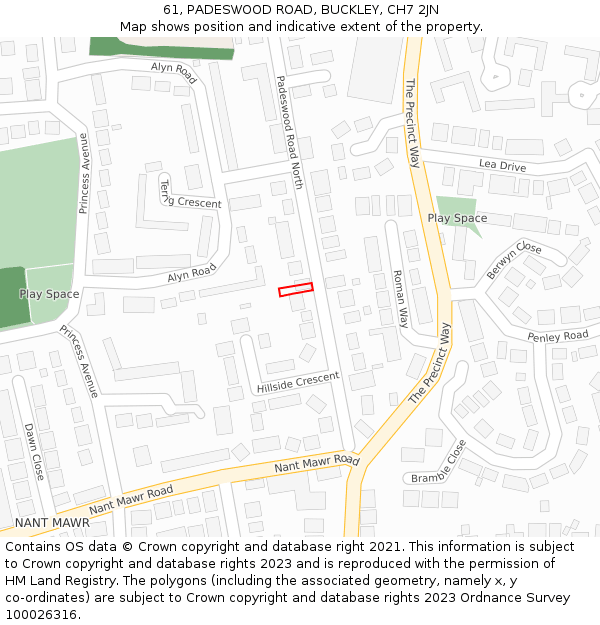 61, PADESWOOD ROAD, BUCKLEY, CH7 2JN: Location map and indicative extent of plot