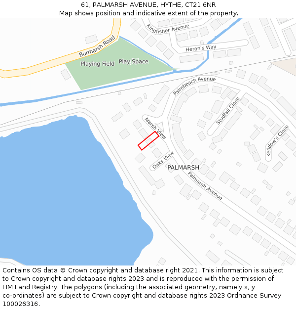 61, PALMARSH AVENUE, HYTHE, CT21 6NR: Location map and indicative extent of plot