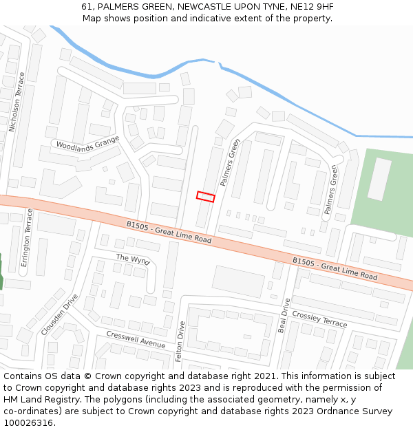 61, PALMERS GREEN, NEWCASTLE UPON TYNE, NE12 9HF: Location map and indicative extent of plot