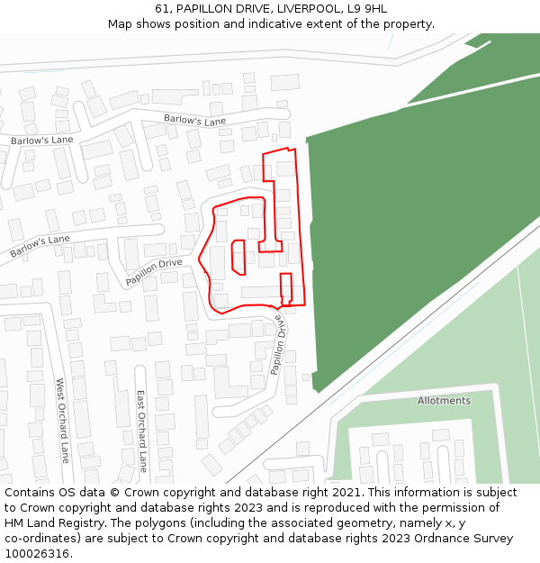 61, PAPILLON DRIVE, LIVERPOOL, L9 9HL: Location map and indicative extent of plot