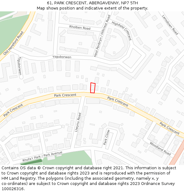 61, PARK CRESCENT, ABERGAVENNY, NP7 5TH: Location map and indicative extent of plot