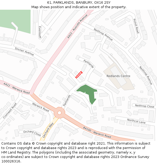 61, PARKLANDS, BANBURY, OX16 2SY: Location map and indicative extent of plot