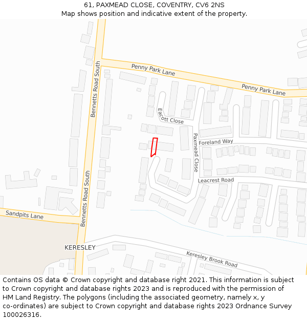 61, PAXMEAD CLOSE, COVENTRY, CV6 2NS: Location map and indicative extent of plot