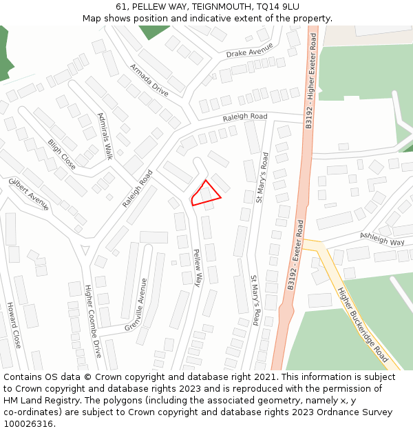 61, PELLEW WAY, TEIGNMOUTH, TQ14 9LU: Location map and indicative extent of plot