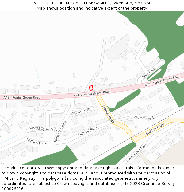 61, PENIEL GREEN ROAD, LLANSAMLET, SWANSEA, SA7 9AP: Location map and indicative extent of plot