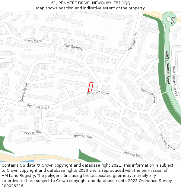 61, PENMERE DRIVE, NEWQUAY, TR7 1QQ: Location map and indicative extent of plot