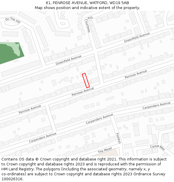 61, PENROSE AVENUE, WATFORD, WD19 5AB: Location map and indicative extent of plot